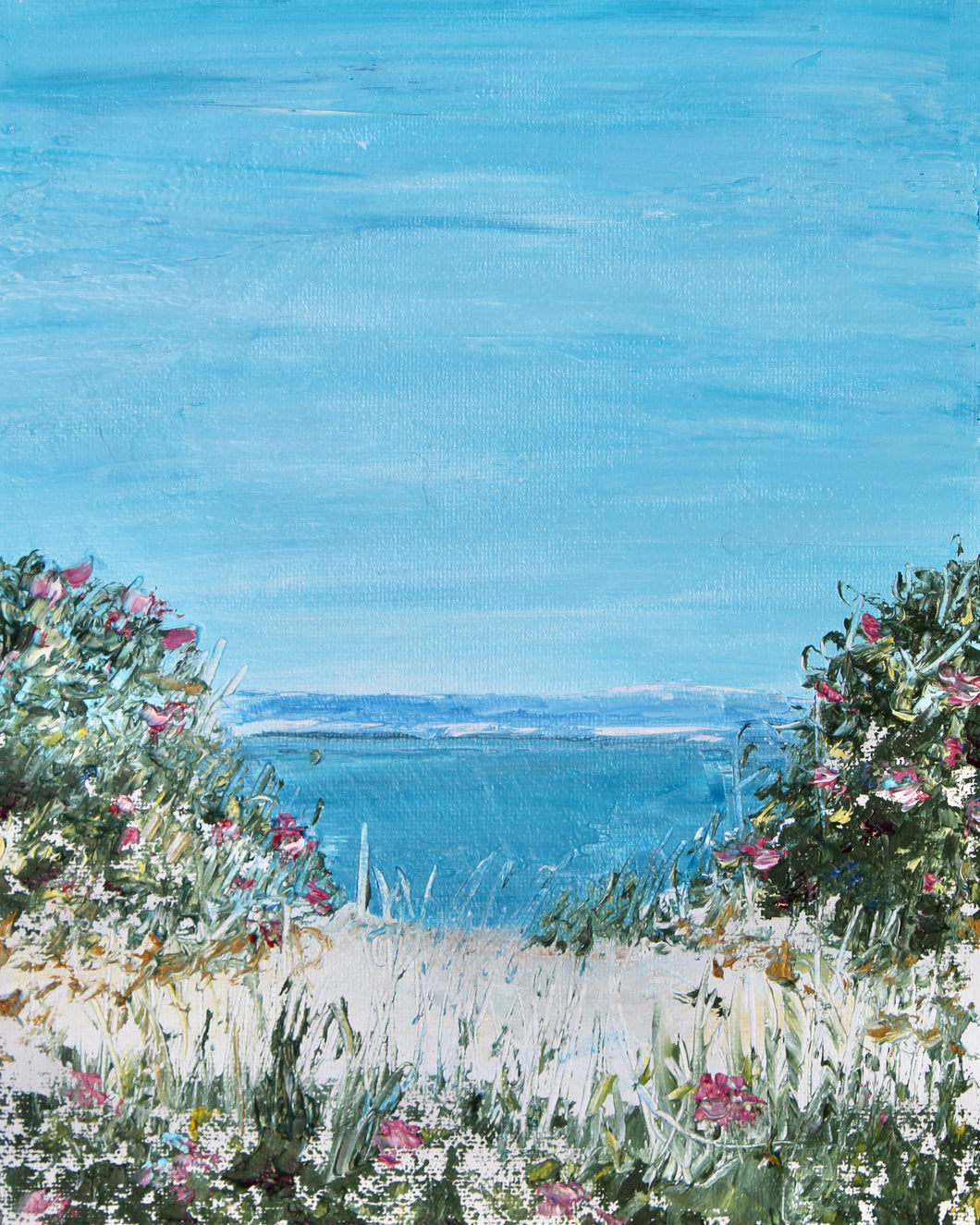 Notecard - Rosa Rugosa along Surf Drive Beach - Day 57 in the 54 Falmouth Beach Paintings in 54 Days project